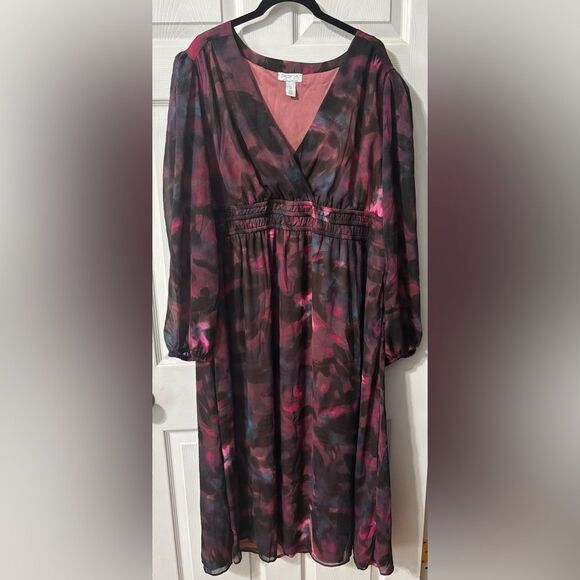 Sofia Vergara Empire Maxi Dress Plus Size XXLPlum Floral w/POCKETS Fully Lined - Picture 1 of 10